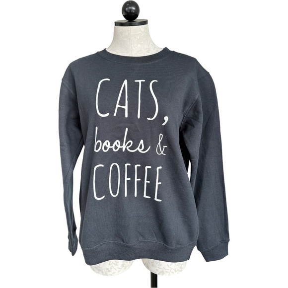 Gildan Sweaters - Cats, Books & Coffee Black Sweatshirt Size Medium